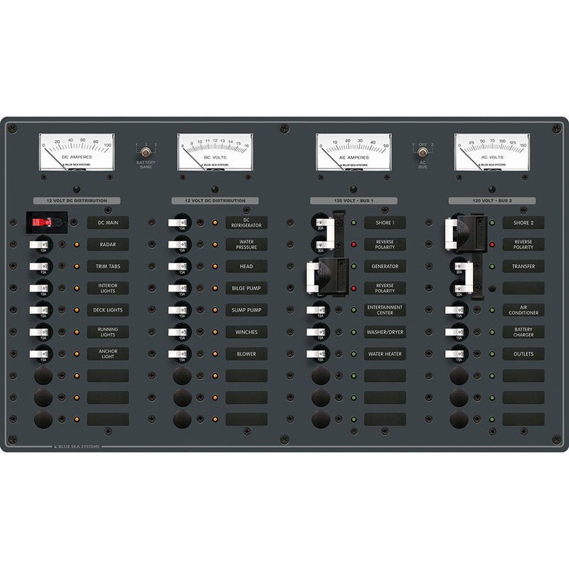 Blue Sea 8086 AC 3 Sources +12 Positions-DC Main +19 Position Toggle Circuit Breaker Panel - White Switches