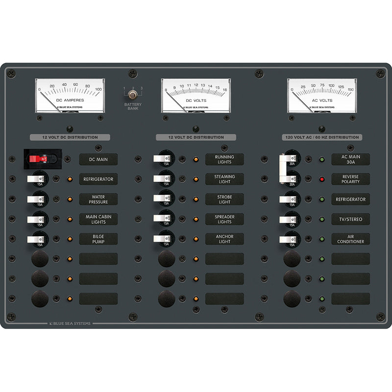 Blue Sea 8084 AC Main +6 Positions-DC Main +15 Positions Toggle Circuit Breaker Panel - White Switches