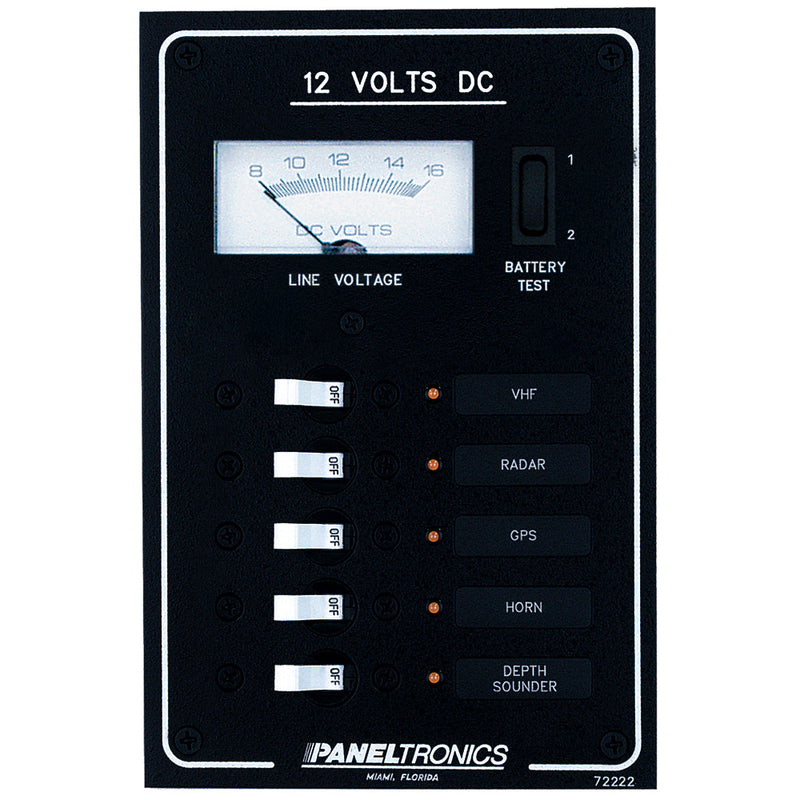 Paneltronics Standard DC 5 Position Breaker Panel & Meter w-LEDs