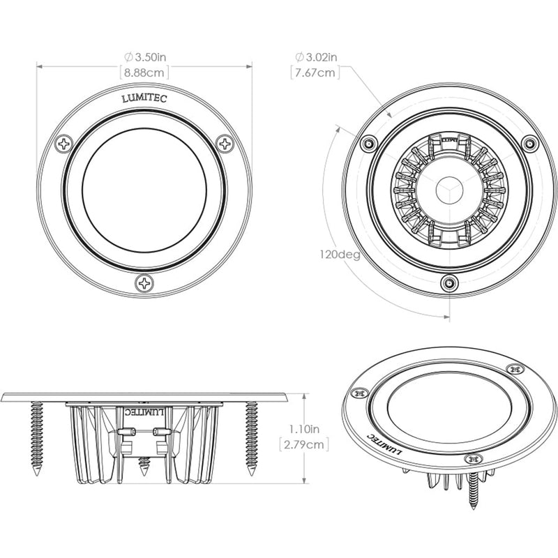 Lumitec Shadow - Flush Mount Down Light - Polished SS Finish - White Non-Dimming