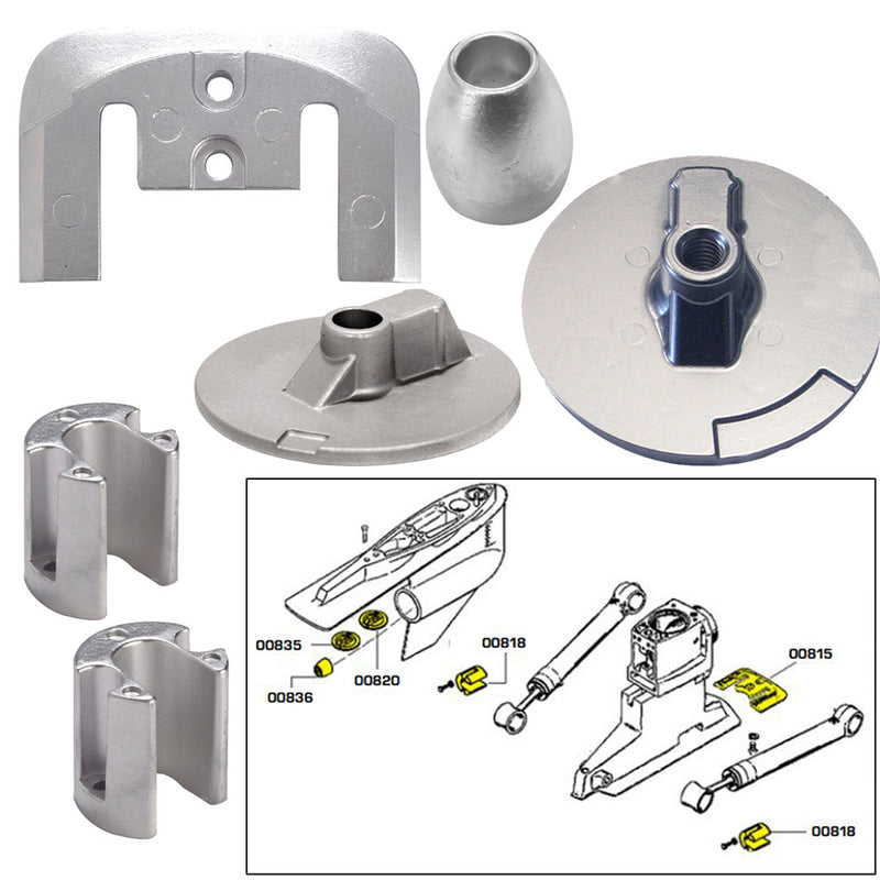 Tecnoseal Anode Kit w-Hardware - Mercury Bravo 3 2004-Present - Aluminum