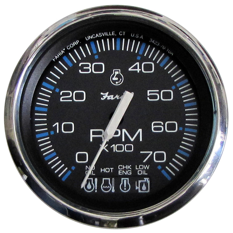 Faria Chesapeake Black SS 4" Tachometer w-Systemcheck Indicator - 7000 RPM (Gas) f- Johnson - Evinrude Outboard)