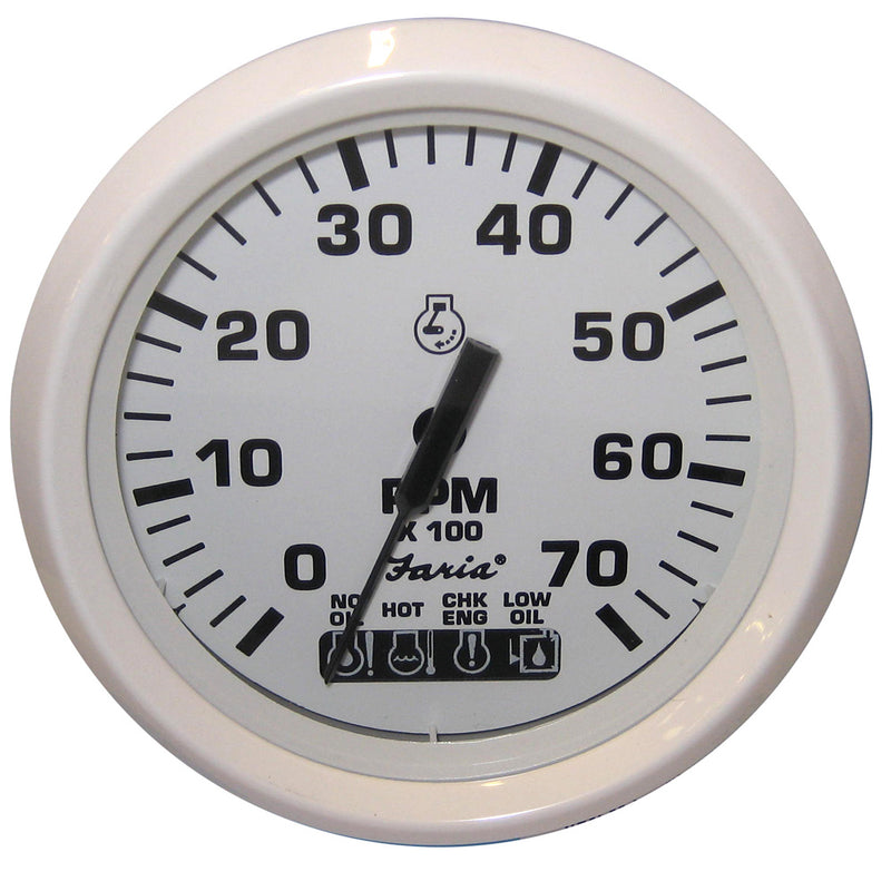 Faria Dress White 4" Tachometer w-Systemcheck Indicator - 7000 RPM (Gas) (Johnson - Evinrude Outboard)