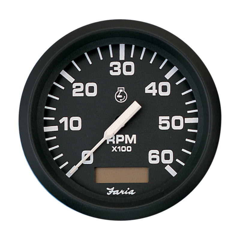 Faria Euro Black 4" Tachometer w-Hourmeter - 6,000 RPM (Gas - Inboard)