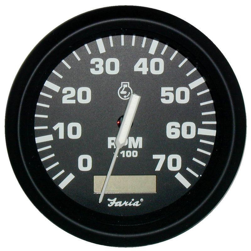 Faria Euro Black 4" Tachometer w-Hourmeter - 7,000 RPM (Gas - Outboard)