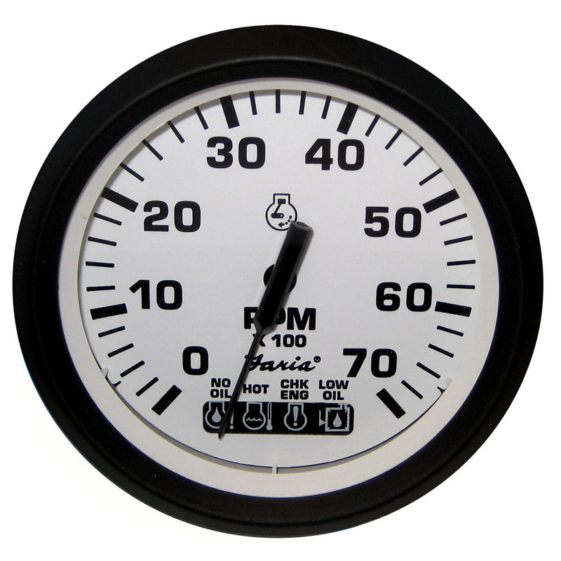 Faria Euro White 4" Tachometer w- SystemCheck Indicator 7000 RPM (Gas) (Johnson - Evinrude Outboard)