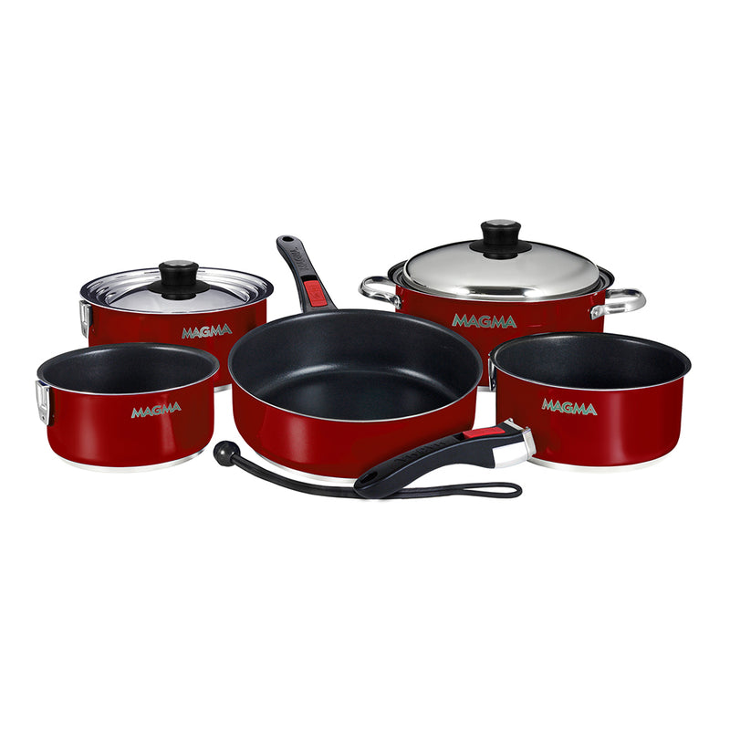 Magma Nesting 10-Piece Induction Compatible Cookware - Magma Red Exterior & Slate Black Ceramica Non-Stick Interior