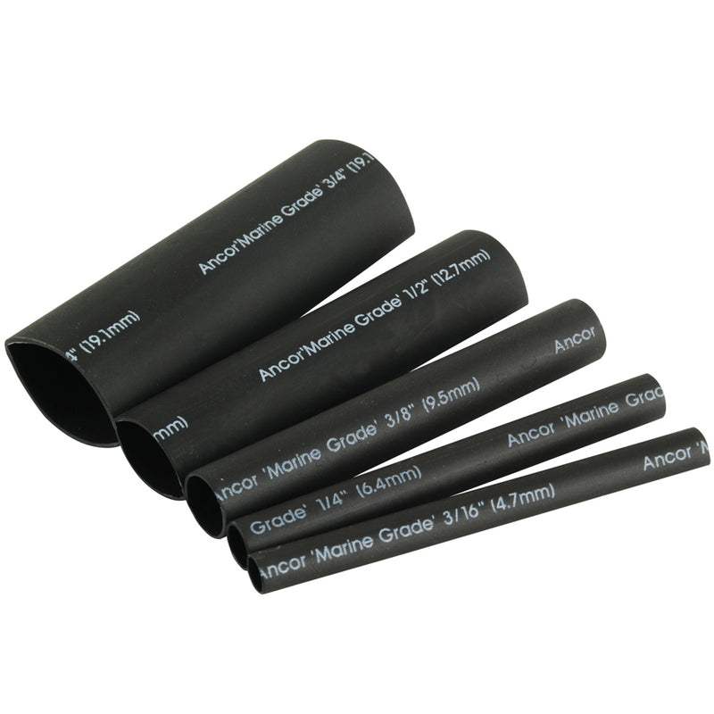 Ancor Adhesive Lined Heat Shrink Tubing Kit - 8-Pack, 3", 20 to 2-0 AWG, Black