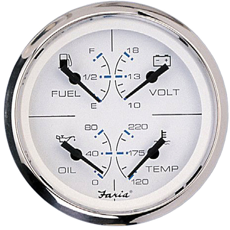 Faria Chesapeake SS White 4" Multifunction 4-in-1 Combination Gauge w-Fuel, Oil, Water & Volts