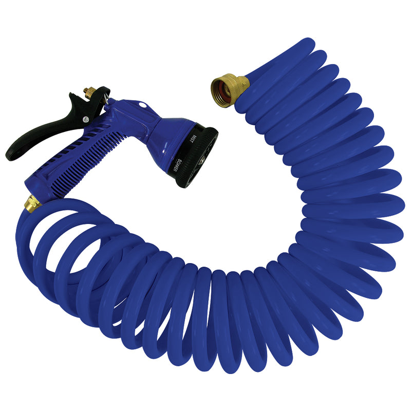 Whitecap 25' Blue Coiled Hose w-Adjustable Nozzle