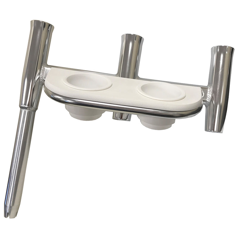 Tigress Offset Triple Rod Holder w-Cup Holders - Starboard Side - Polished Aluminum