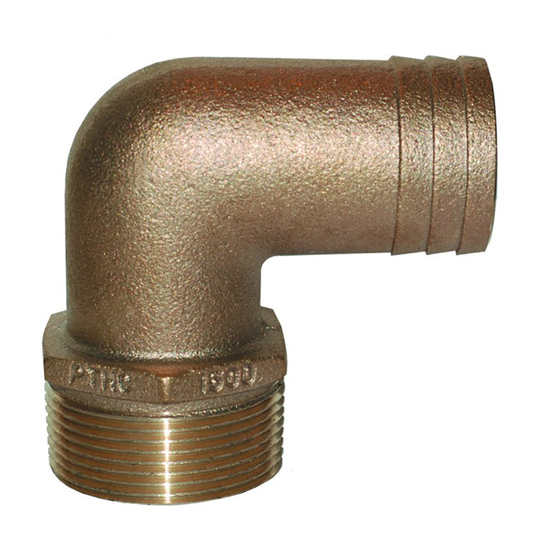 GROCO 1-1-4" NPT x 1-1-8" ID Bronze 90 Degree Pipe to Hose Fitting Standard Flow Elbow