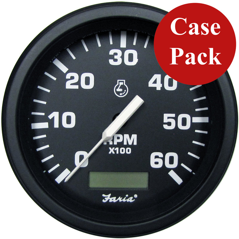 Faria 4" Heavy-Duty Tachometer w-Hourmeter (6000 RPM) Gas - Black *Bulk Case of 12*