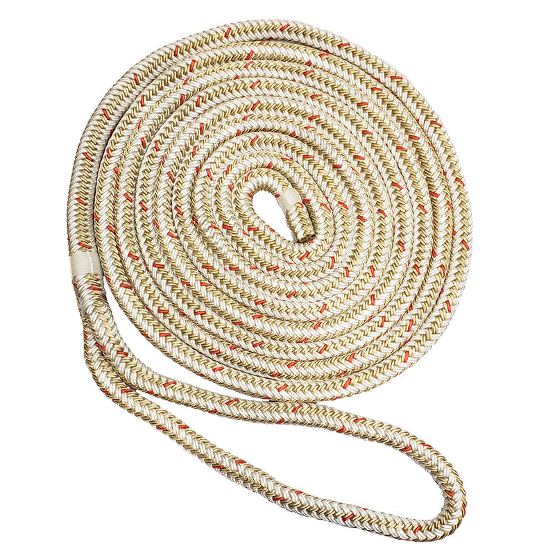 New England Ropes 1-2" x 25' Nylon Double Braid Dock Line - White-Gold w-Tracer