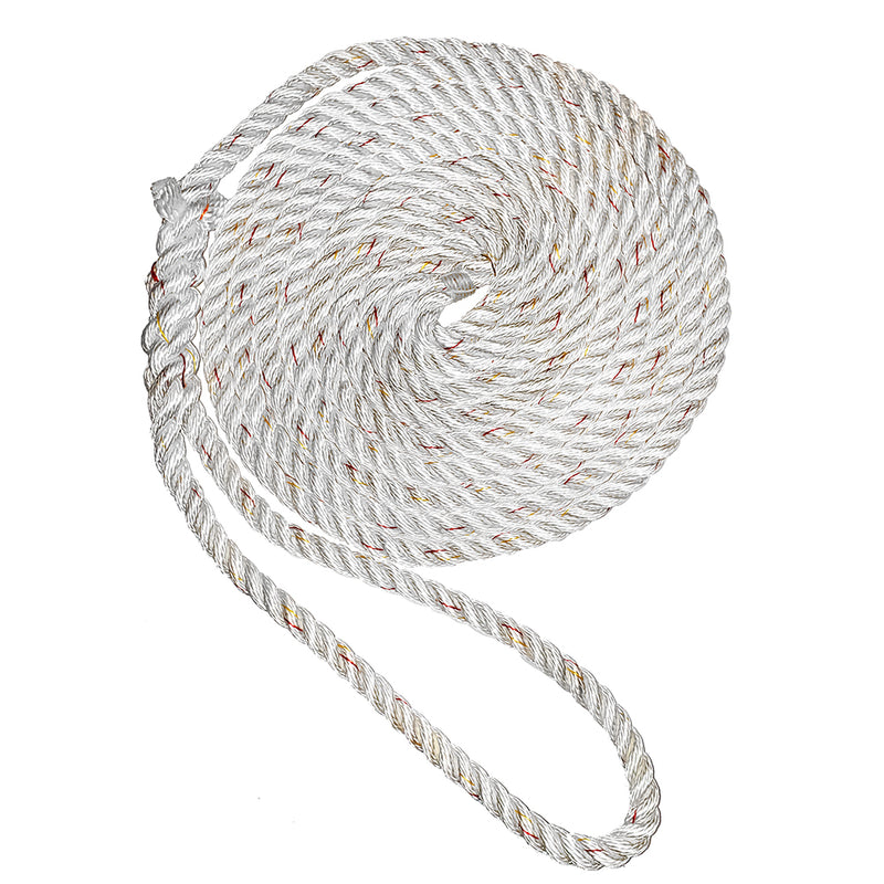 New England Ropes 1-2" X 15' Premium Nylon 3 Strand Dock Line - White w-Tracer