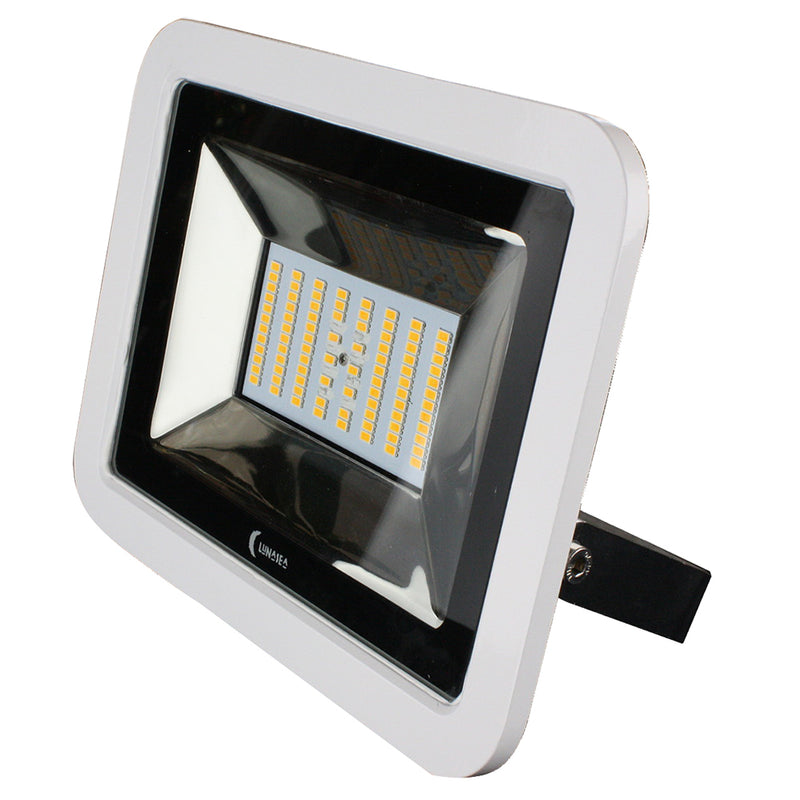 Lunasea 35W Slimline LED Floodlight, 12-24V, Cool White, 4800 Lumens, 3' Cord - White Housing