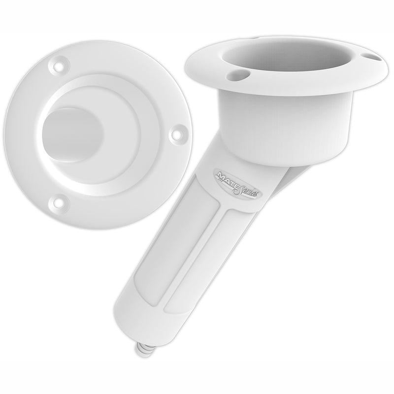 Mate Series Plastic 30° Rod & Cup Holder - Drain - Round Top - White