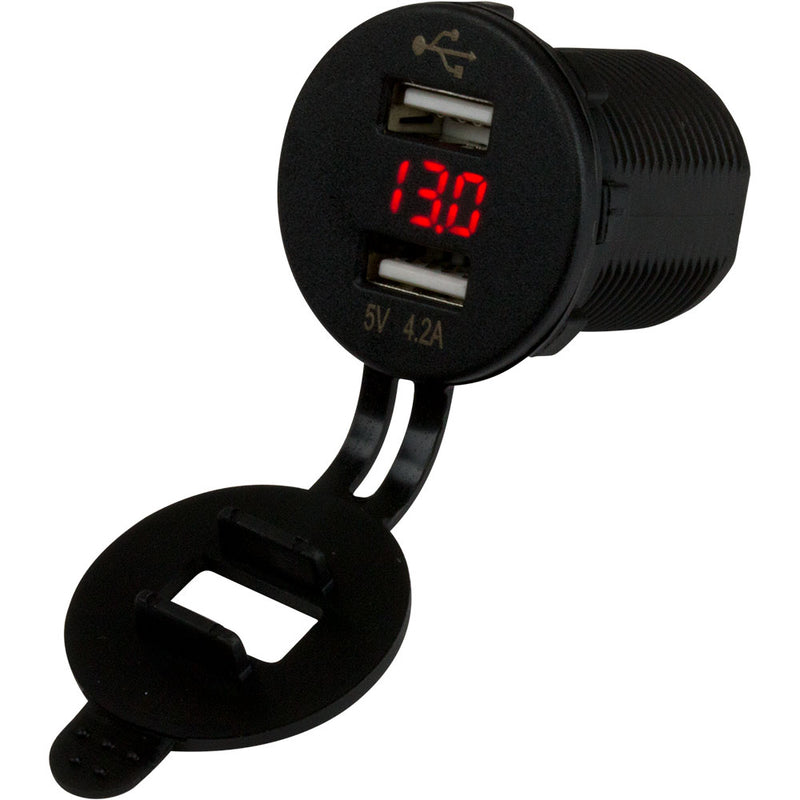 Sea-Dog Dual USB Socket-Voltmeter w-Hidden Display