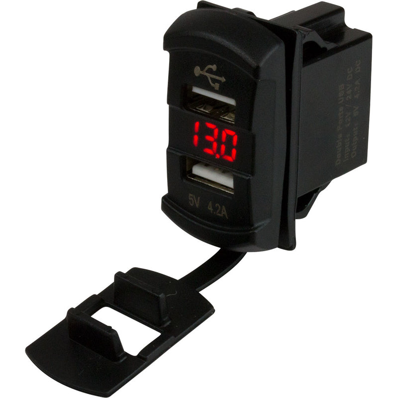 Sea-Dog Dual USB Rocker Switch Style Voltmeter w-Hidden Display