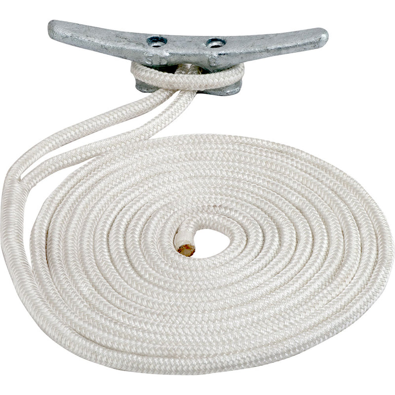 Sea-Dog Double Braided Nylon Dock Line - 3-8" x 15' - White