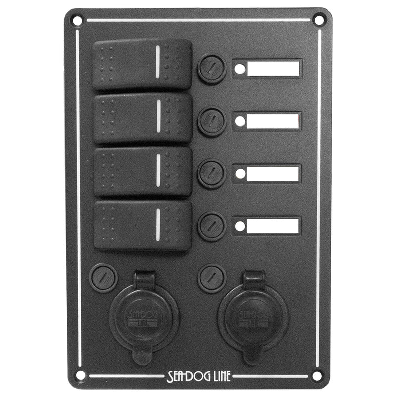 Sea-Dog Switch Panel 4 Circuit w-Dual Power Socket & Illuminated Switches