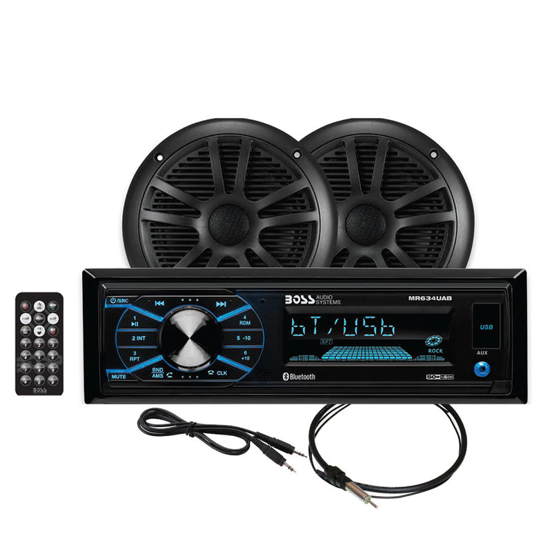 Boss Audio MCBK634B.6 Package w-MR634UAB, 2-MR6B Speakers & MRANT10 Antenna - Black