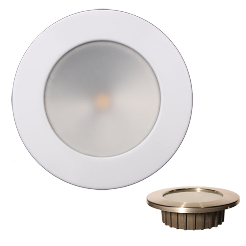 Lunasea “ZERO EMI” Recessed 3.5” LED Light - Warm White, Blue w-White Stainless Steel Bezel - 12VDC