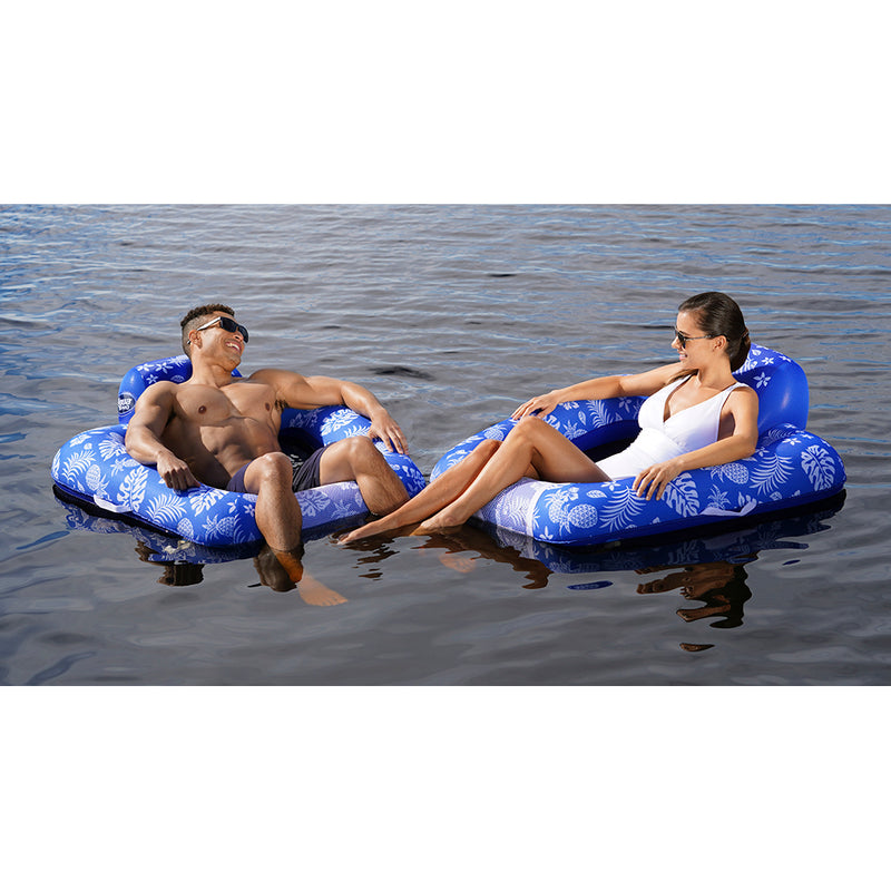 Aqua Leisure Supreme Zero Gravity Chair Hibiscus Pineapple Royal Blue w-Docking Attachment