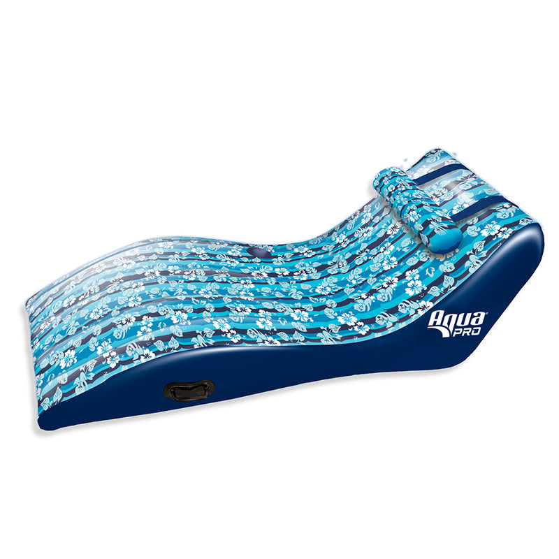 Aqua Leisure Ultra Cushioned Comfort Lounge Hawaiian Wave Print w-Adjustable Pillow