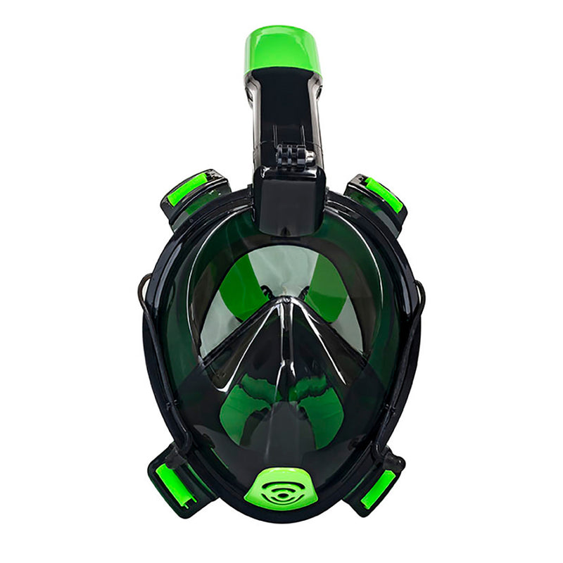 Aqua Leisure Frontier Full-Face Snorkeling Mask - Adult Sizing - Eye to Chin > 4.5" - Green-Black