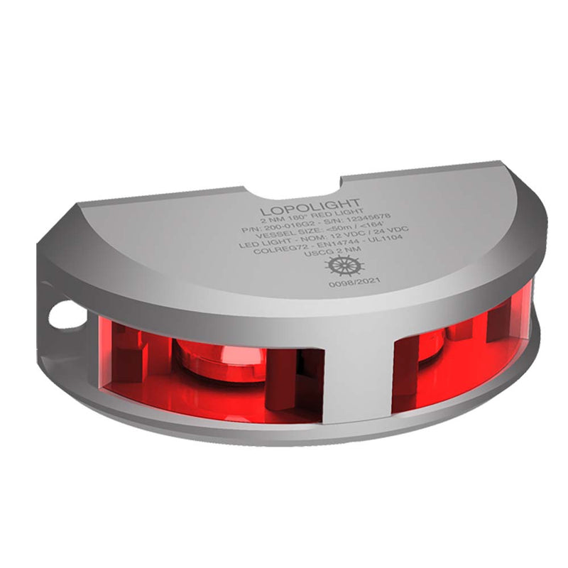 Lopolight 180° Navigation Light - 2nm f-Vessel Up To 164' (50M) - 0.7M Cable - Red w-Silver Housing