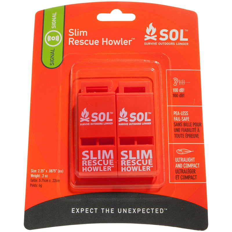 S.O.L. Survive Outdoors Longer Rescue Howler Whistle - 2 Pack