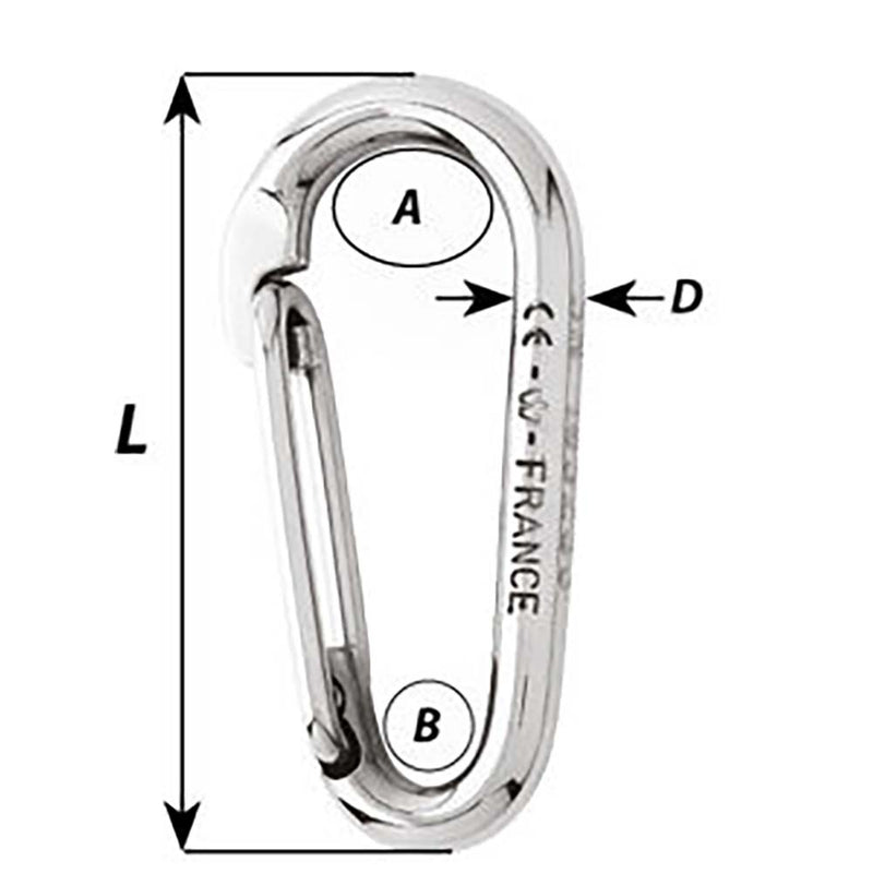 Wichard Symmetric Carbine Hook Without Eye - Length 80mm - 5-16"