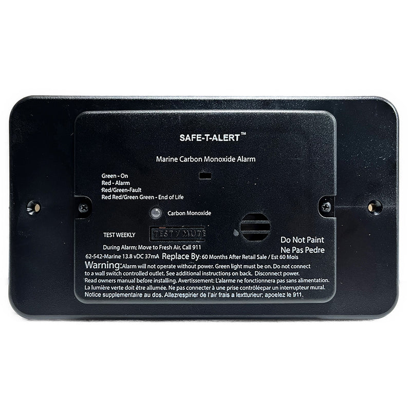 Safe-T-Alert 62 Series Marine Carbon Monoxide - Black - Flush Mount - 12V w-Relay & Trim Ring