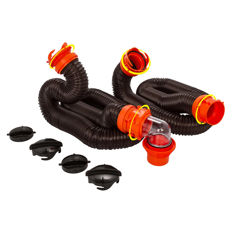 Camco RhinoFLEX 20' Sewer Hose Kit w-4 In 1 Elbow Caps