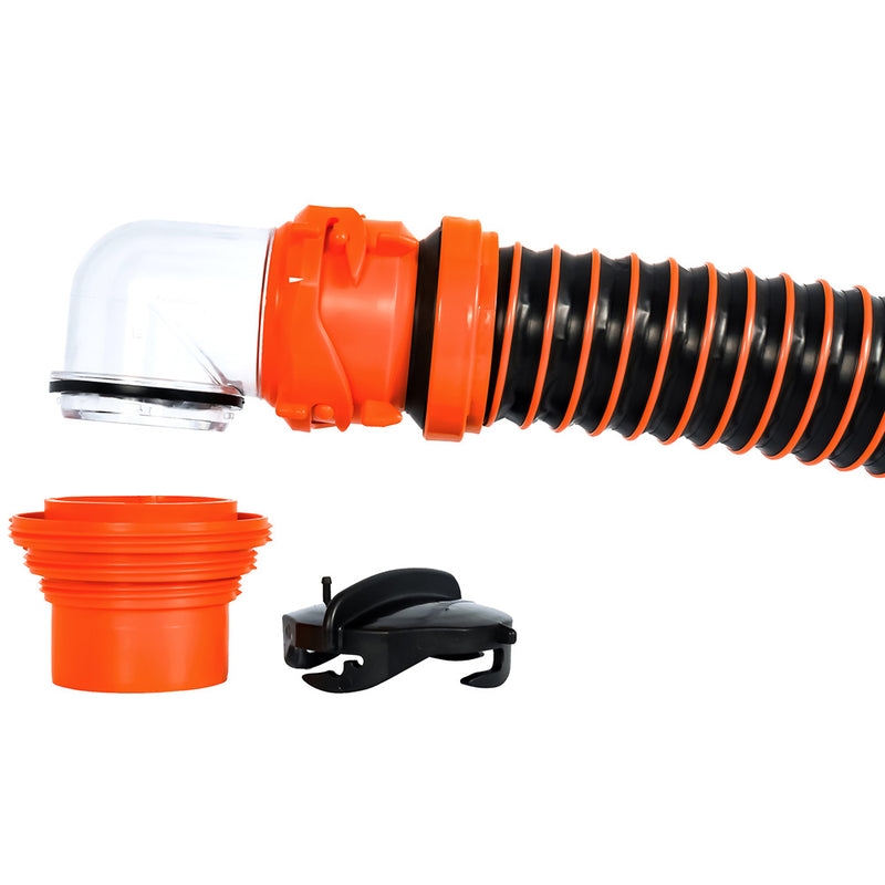 Camco RhinoEXTREME 15' Sewer Hose Kit w- Swivel Fitting 4 In 1 Elbow Caps