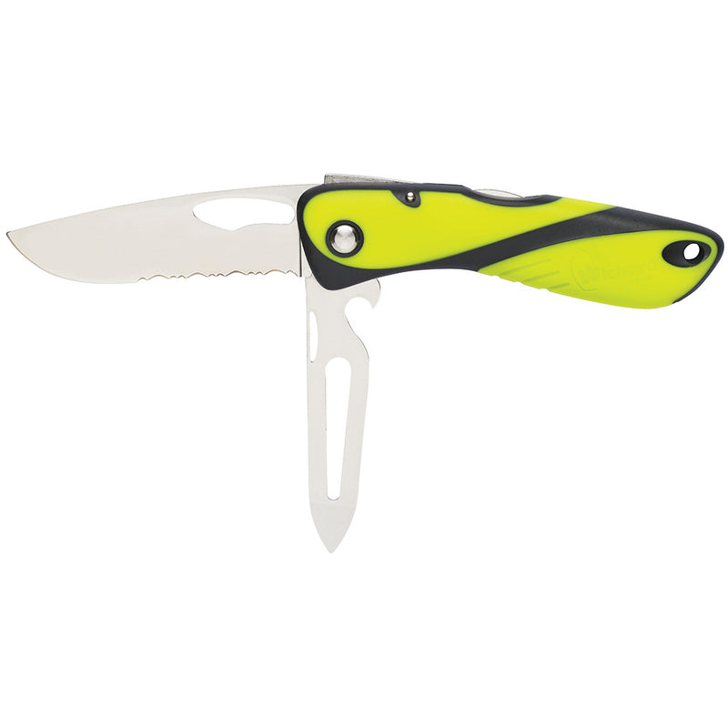 Wichard Offshore Knife - Serrated Blade - Shackler-Spike - Fluorescent